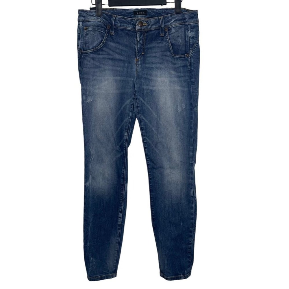 Bebe Skinny Boyfriend Pony Express Jeans Medium Wash Blue Denim Size 29 Made USA